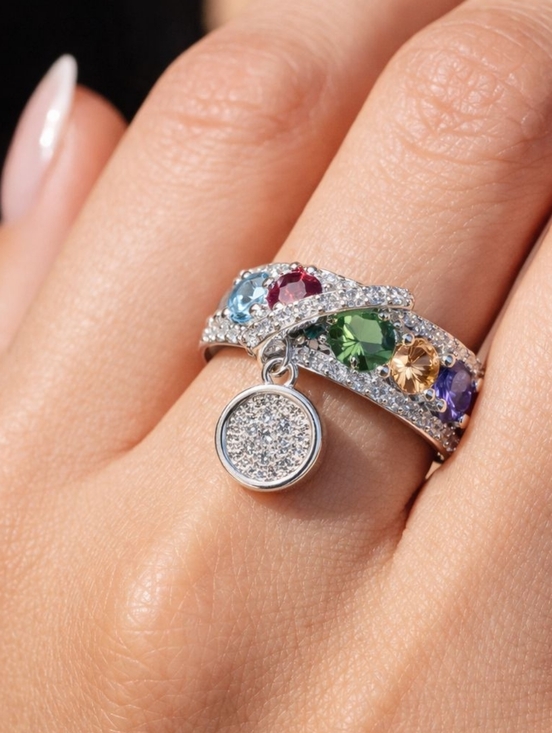 Anthropologie Jewelry - Multi-Gemstone Silver Ring with Pavé Accent